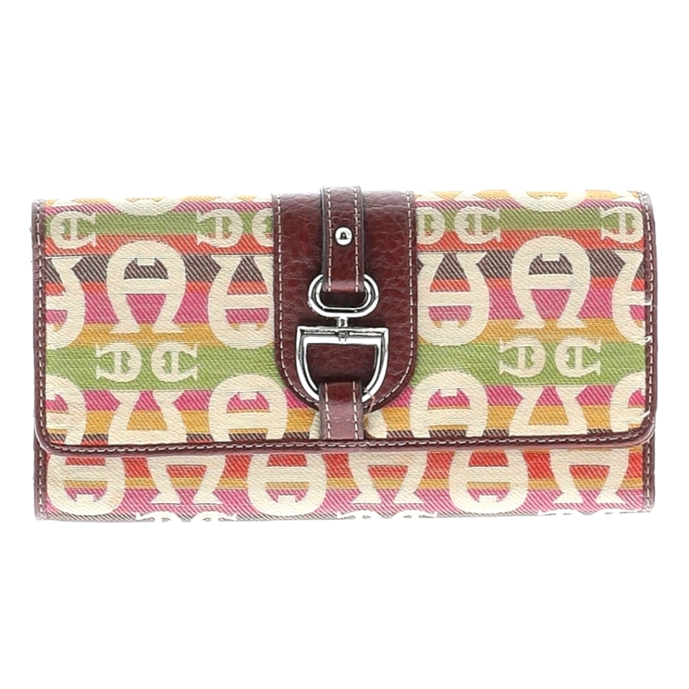 ETIENNE AIGNER Multicolor Logo Canvas Continental Wallet – Brown Leather Trim